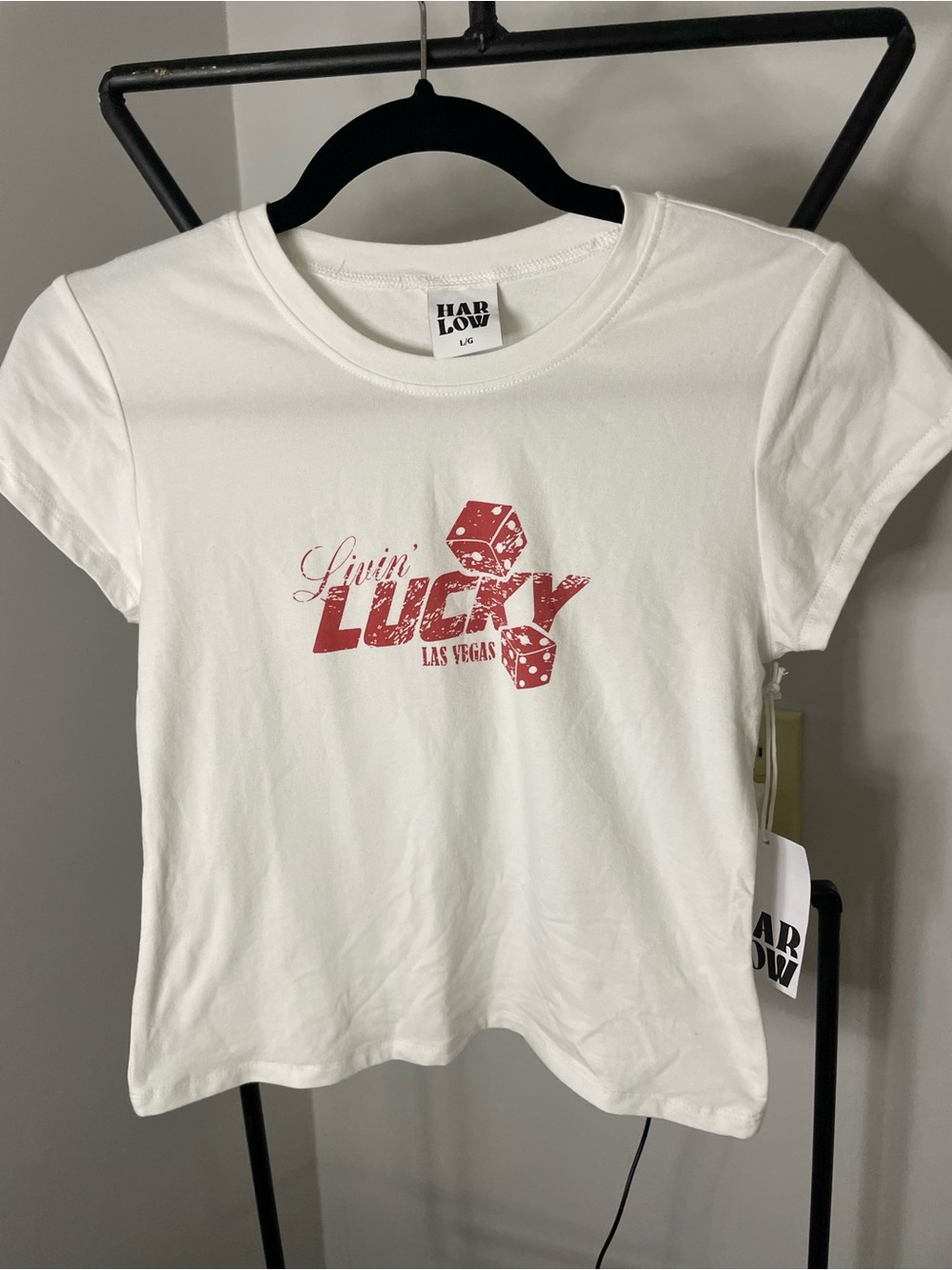 Harlow White 'Livin' Lucky' Red Dice Graphic Tee